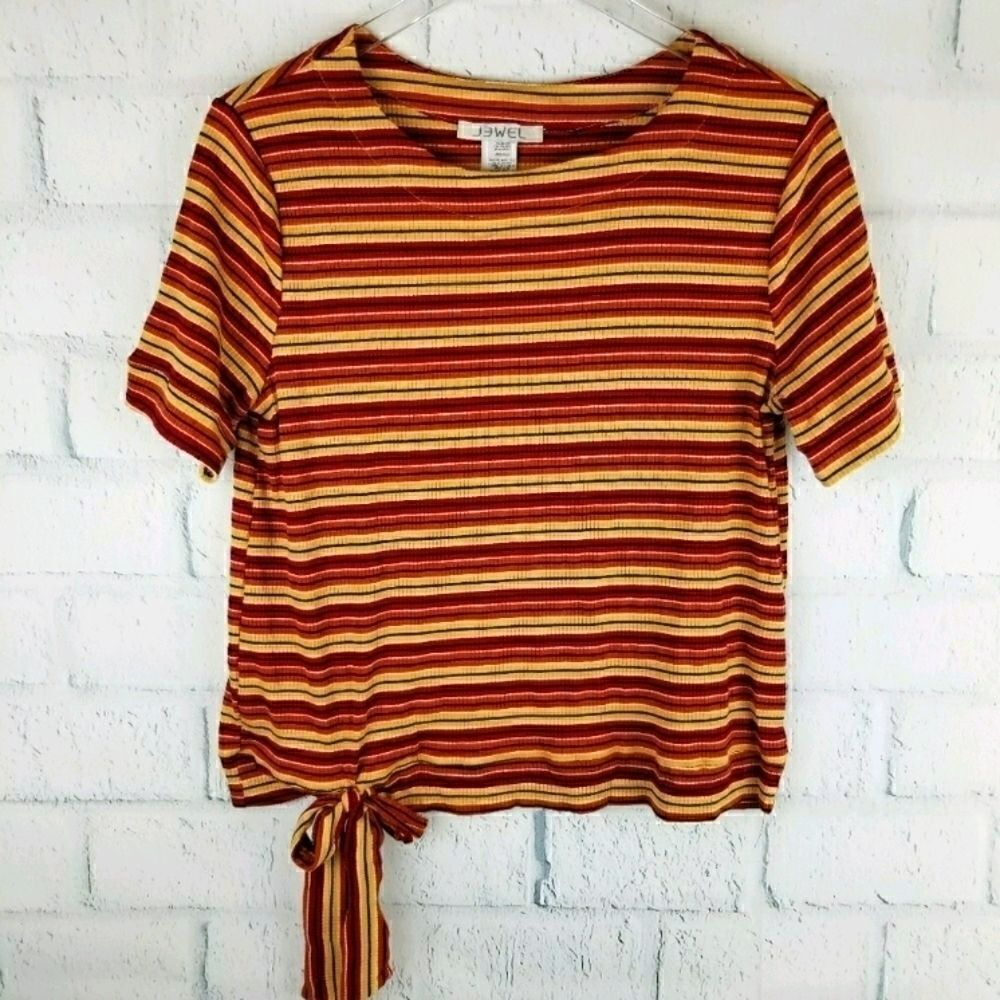NWT. JEWEL TOP. Made in to USA. RETRO STRIPE TOP.